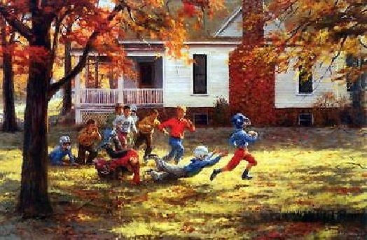 Andy Thomas Fall football Boys Art Print-Signed 17 x 11