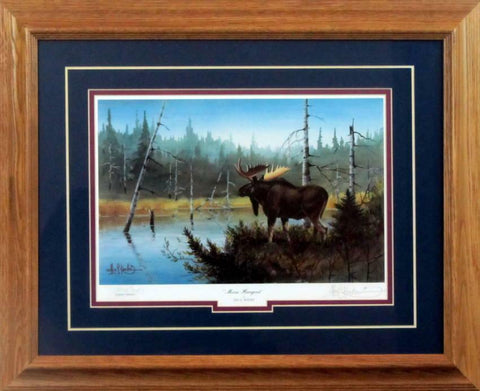Moose Hangout  By Les Kouba Signed Artists Proof Framed Art Print  21" x 17"