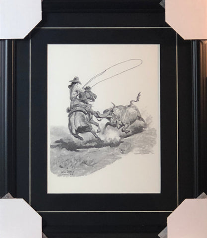 Will James Cowgirl Steer Roping Art Print-Framed