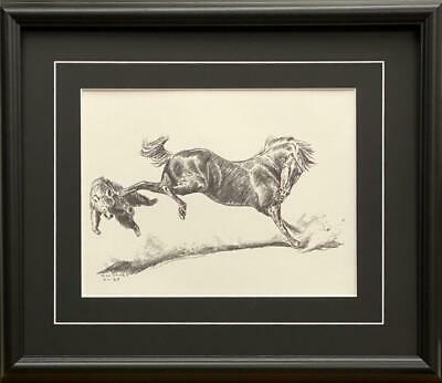Will James Fighting it out bear and horse Art print-Framed 20 x 17