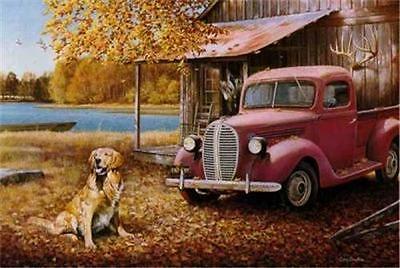 A Golden Autumn By Larry Chandler Dog Retriever Print SN  23.5 x 16