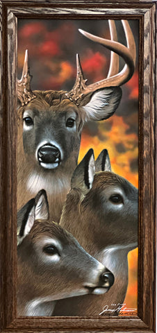 Jerry Gadamus Trio Deer Buck Art Print-Framed 12.5 x 26.5