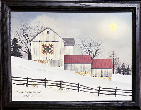 Billy Jacobs Christmas Star Quilt Block Barn Art Print-Framed 18.5 x 14.5 - FREE SHIPPING