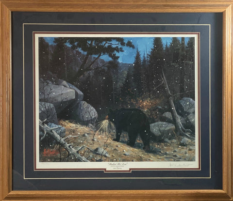 Les Kouba Makin His Den, S/N Black Bear Art Print-Framed 29 x 25