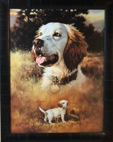 Larry Chandler Brittany Spaniel with Pup Art Print-Framed