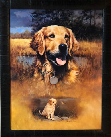 Larry Chandler Golden Retriever with Pup Art Print-Framed