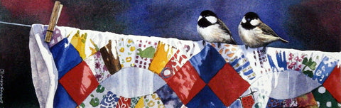 It Takes Two Chickadees on Quilt by Adele Earnshaw