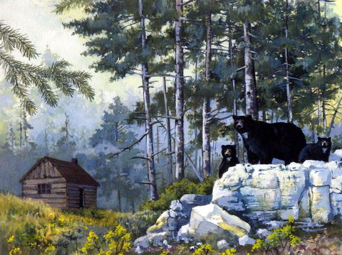 Anita Philllips Art Print Black Bears and Cabin