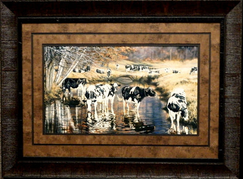 Bonnie Mohr Fall Reflections Farm Cow Art Print Framed 27.5 x 20.5