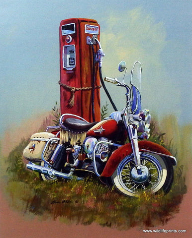 Dale Klee Vintage Motorcycle Texaco Fire chief pump art print 