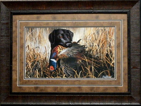 Jim Hansel Bird Season Pheasant Black Lab Print-Framed