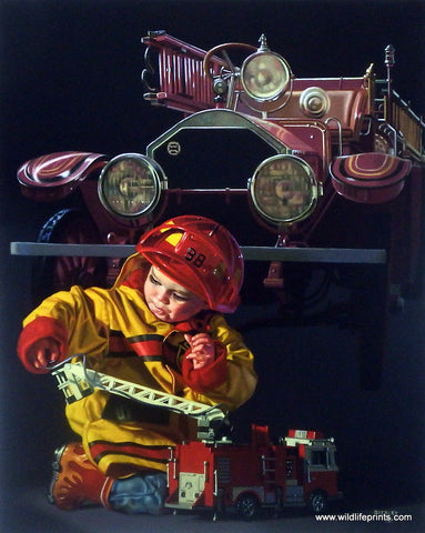 Bob Byerley Children's Print HOOK AND LADDER Fireman Print