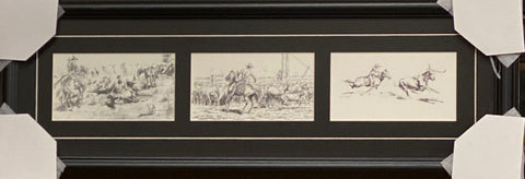 Will James The Wranglers Pencil Sketch Western Art Print-Framed 28 x 10