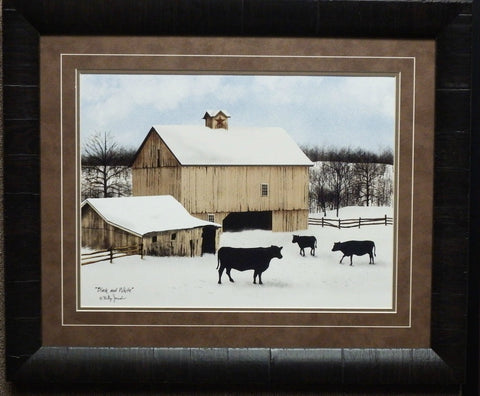 Billy Jacobs Black and White Farm Cow Art Print-Framed