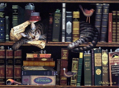 Charles Wysocki Cat Library Picture