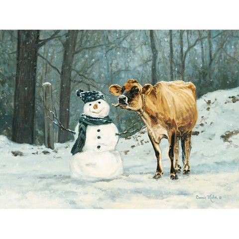 Bonnie Mohr Well Hello There Cow Snowman Art Print