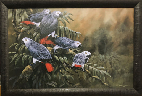 Gamini Ratnavira Painting the Town Red Parrot Art Print-Framed