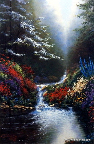 Derk Hansen Art Print Creek flowing through floral garden 