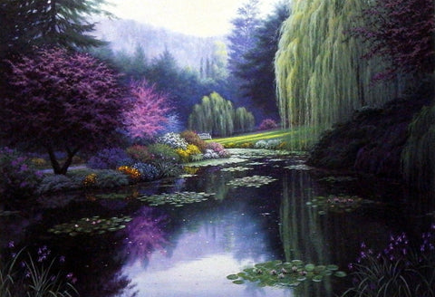 Charles White Garden Picture with lily pads and weeping willow trees