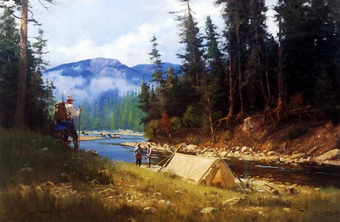 Brett Smith Mountain Camping Print with Elk