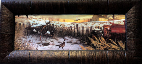 S Trom Winter Awakening Pheasant Tractor Farm Art Print Framed 17.5 x 8