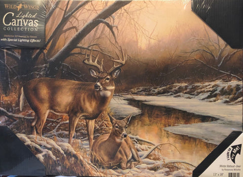 Rosemary Millette Winter Retreat Deer Lighted Wrapped Canvas 18 x 13