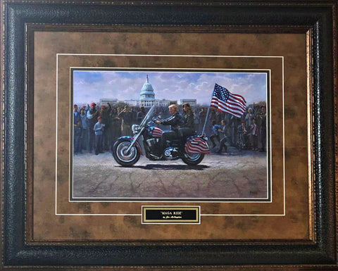 Jon McNaughton  Maga Ride Signed Donald Trump Motorcycle Art Print Framed 35 x 27