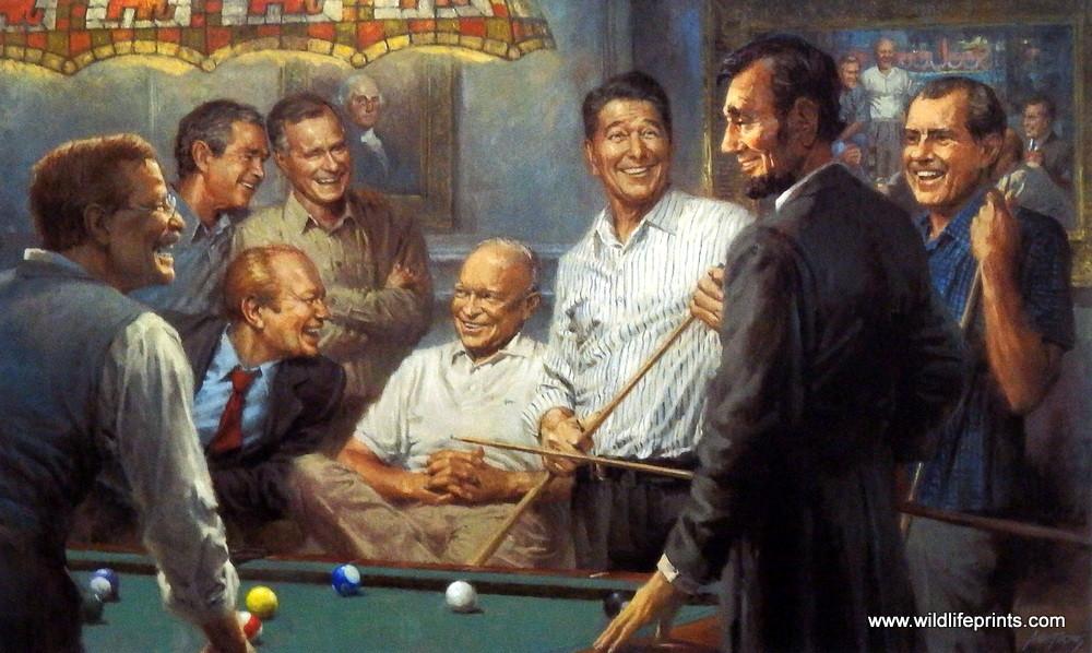 Andy Thomas Callin' The Blue Signed Republican Presidents playing Pool (Paper Size 19 x 13 Image Size 17 x 11)