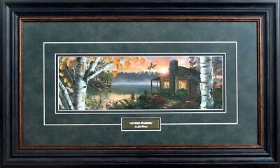 Autumn Splendor By Jim Rownd Cabin Lake Print Framed 23.5" x 13.5" Free Shipping