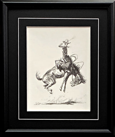 Will James Cowboy RIding Bronco Western Art Print-Framed 17 x 20