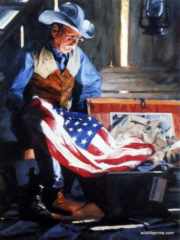 Bruce Greene Western Patriotic Cowboy Flag Print
