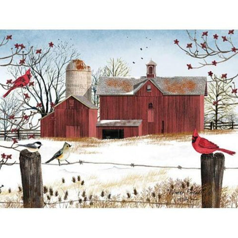 Billy Jacobs Winter Friends Cardinal Farm Barn Art Print-12 x 9