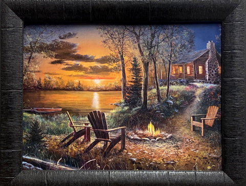 Jim Hansel Fireside Cabin Lake Art Print-Framed 19 x 15