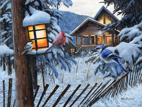Kevin Daniel Night Lights Cardinal Blue Jay Art Print