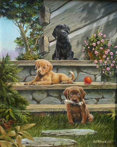 R.J. McDonald Trio of Trouble Puppy Art Print