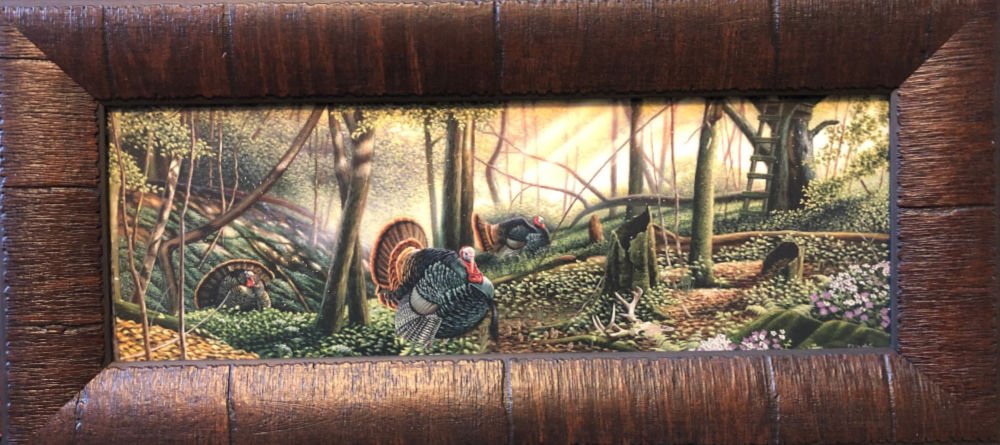 "Trophy Country" Wild Turkey Art Print By Mike Flentje Framed Decorator 17 " x 8