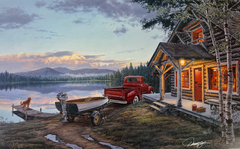 Darrell Bush Vintage Cabin Scene Signed Edition Art Print Cabin Fever (27"x17")