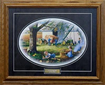 Charles Freitag "Autumn Memories" Farm Children John Deere Framed Print 21 x 17"