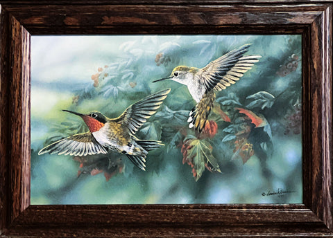 Gamini Ratnavira Ruby Throated Hummingbird Art Print-Framed 14.5 x 10