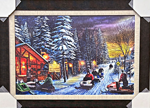 Kevin Daniel Poker Runs Snowmobile Bar Art Print Canvas-Framed 29.5 x 21