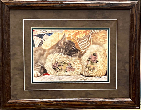 Leslie Harrison Precious Freinds Kitten Cat Art Print-Framed-18.5 x 14.5-Signed