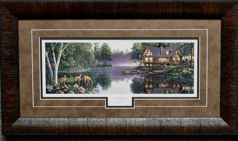 Kim Norlien Sweet Serenity Deer Lake Cabin Print-Framed 23 x 13