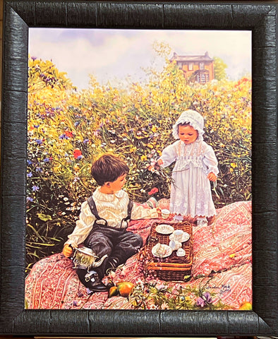 Sandra Kuck Little Boy and Girl Tea Party Framed Art Print Innocence Shared (19"x23")