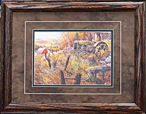 Charles Freitag Vintage John Deere Tractor Farm Art Print Out to Pasture (18.5x14.5)