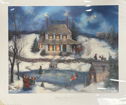 Linda Nelson Stocks Skating on Christmas Eve S/N Art Print