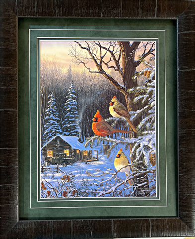 Terry Doughty Cabin Fever Cabin Cardinal Art Print-Framed 19 x 23