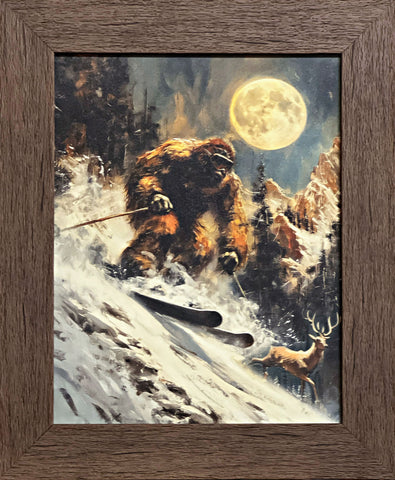 Sasquatch Bigfoot Art Print Snow Skiing art Print-Framed 14.5 x 17.5
