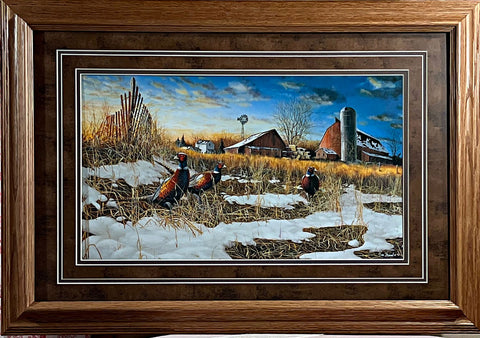 Jim Hansel Harvest Roosters farm Pheasant art Print- 26 x 18