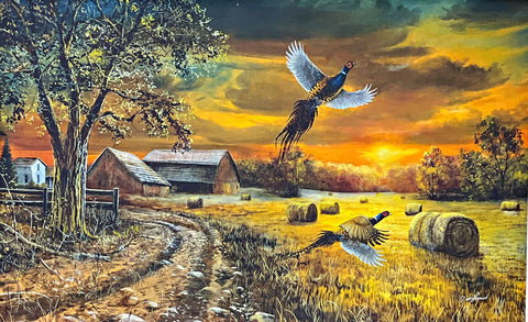 Jim Hansel Farm and Pheasant Art Print Autumn Fields 21x13