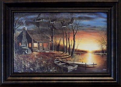 Jim Hansel "Sundown" Cabin Lake Decorator Print-Framed  12.75" x 9"